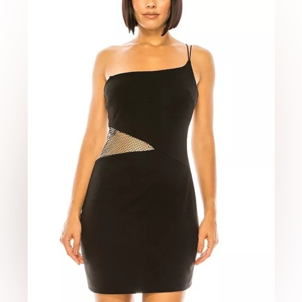 Juniors' One-Shoulder Embellished-Mesh Bodycon Dress Size 13/14